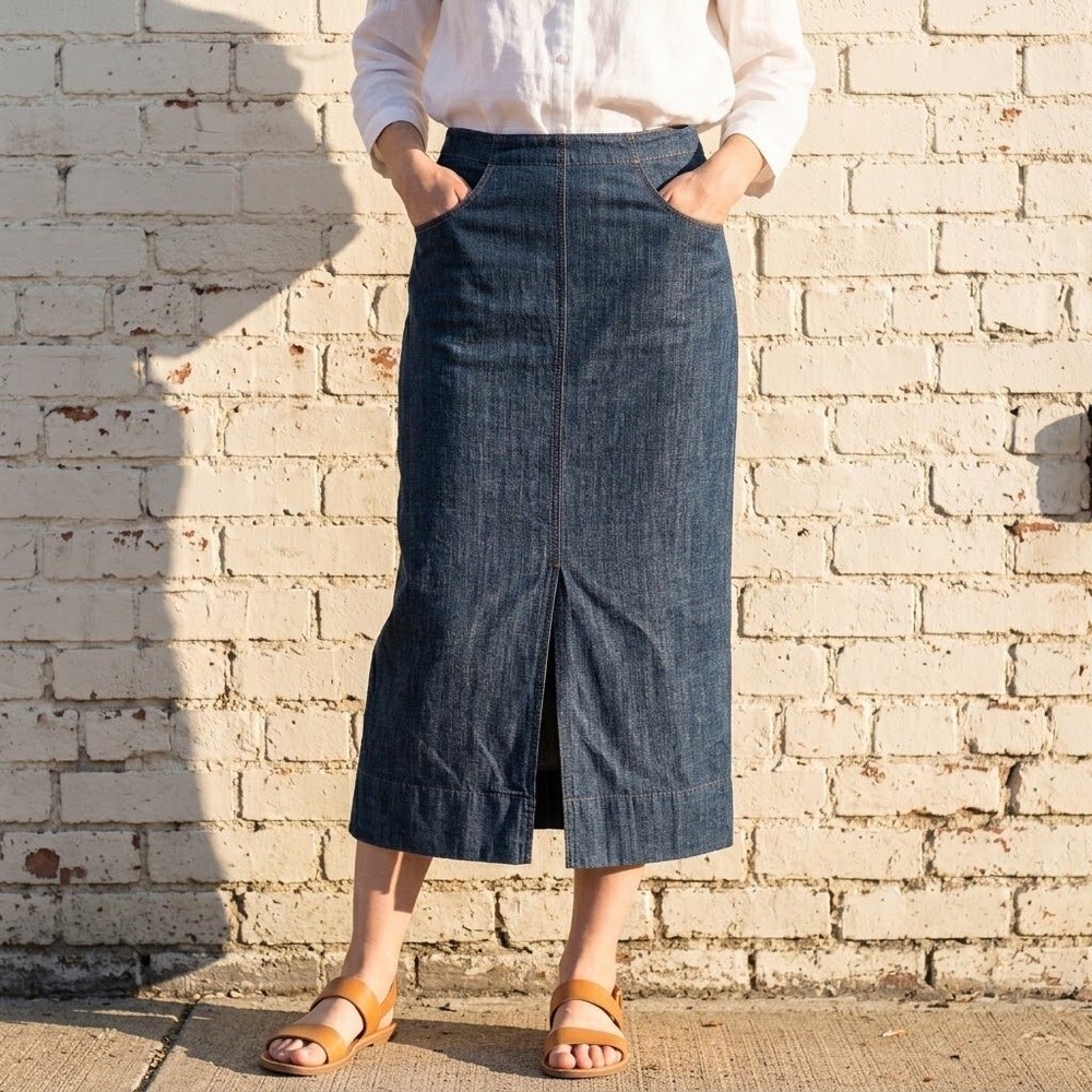 Vintage Denim Midi Skirt Womens 6 Blue Cotton Western Farmhouse Cowgirl 90s